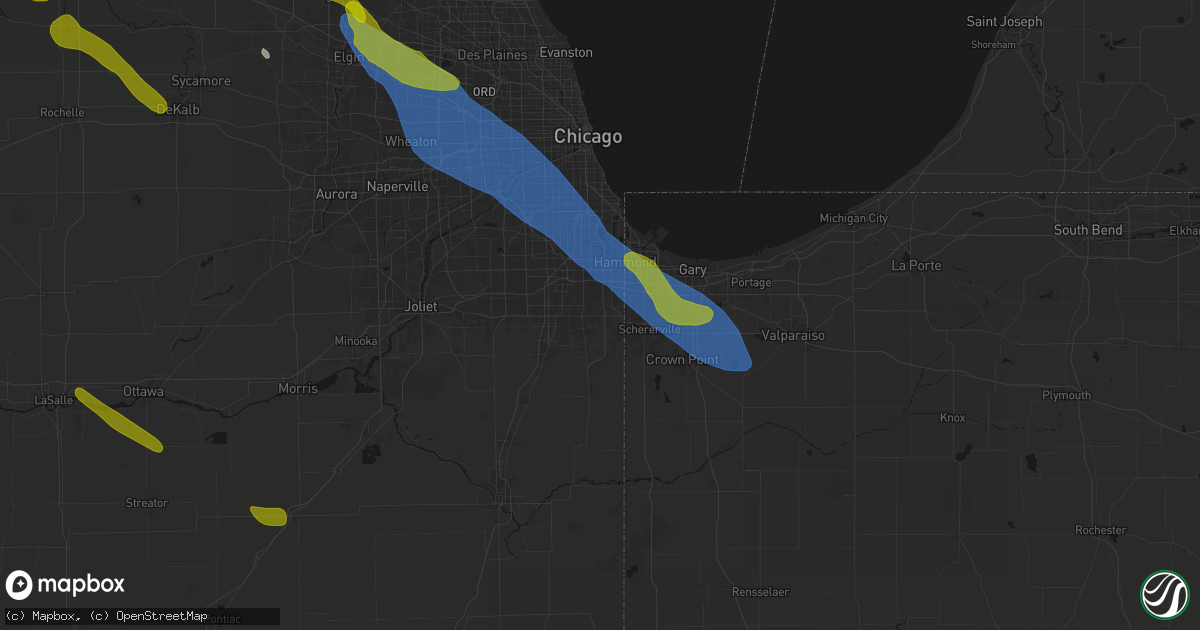 Hail map in Chicago Heights, IL on June 24, 2026