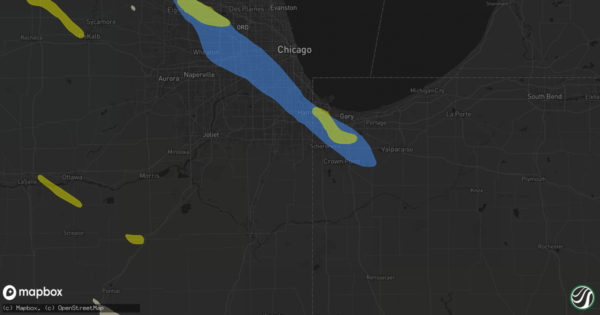 Hail map in Crete, IL on June 24, 2026