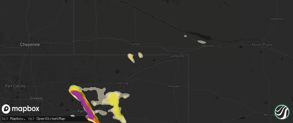 Hail map in Crook, CO on June 24, 2026