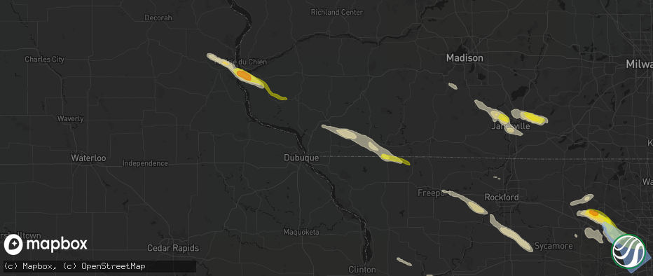 Hail map in Cuba City, WI on June 24, 2026