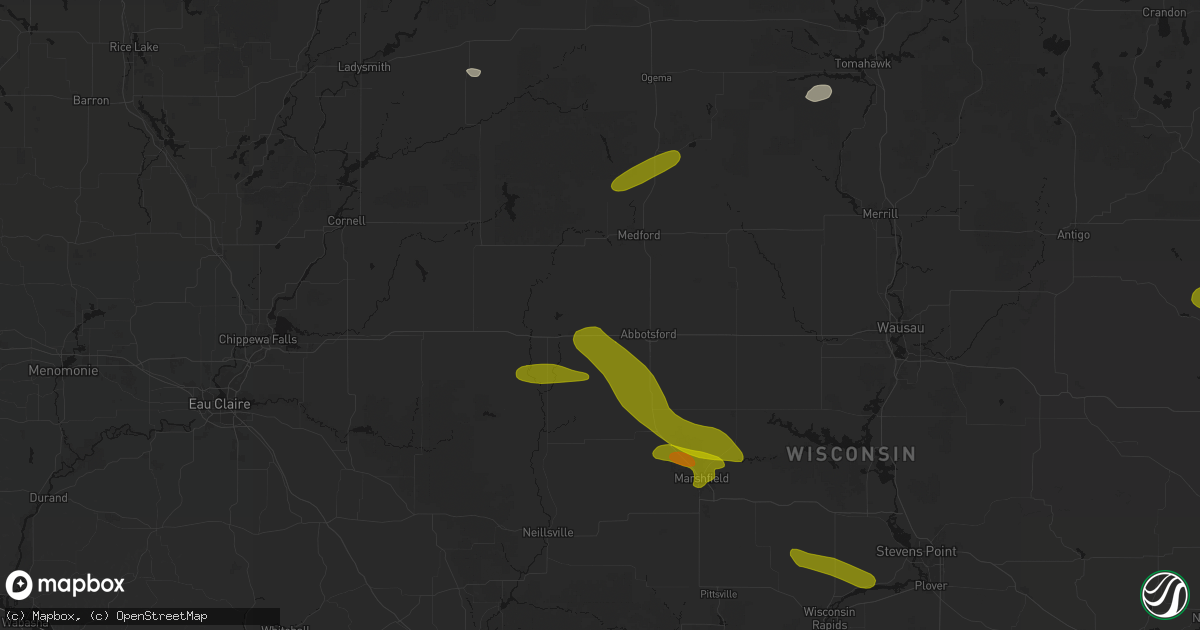 Hail map in Curtiss, WI on June 24, 2026