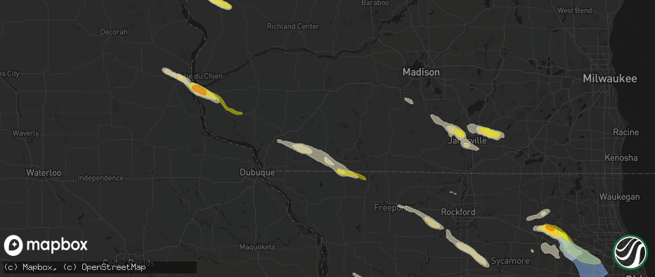 Hail map in Darlington, WI on June 24, 2026