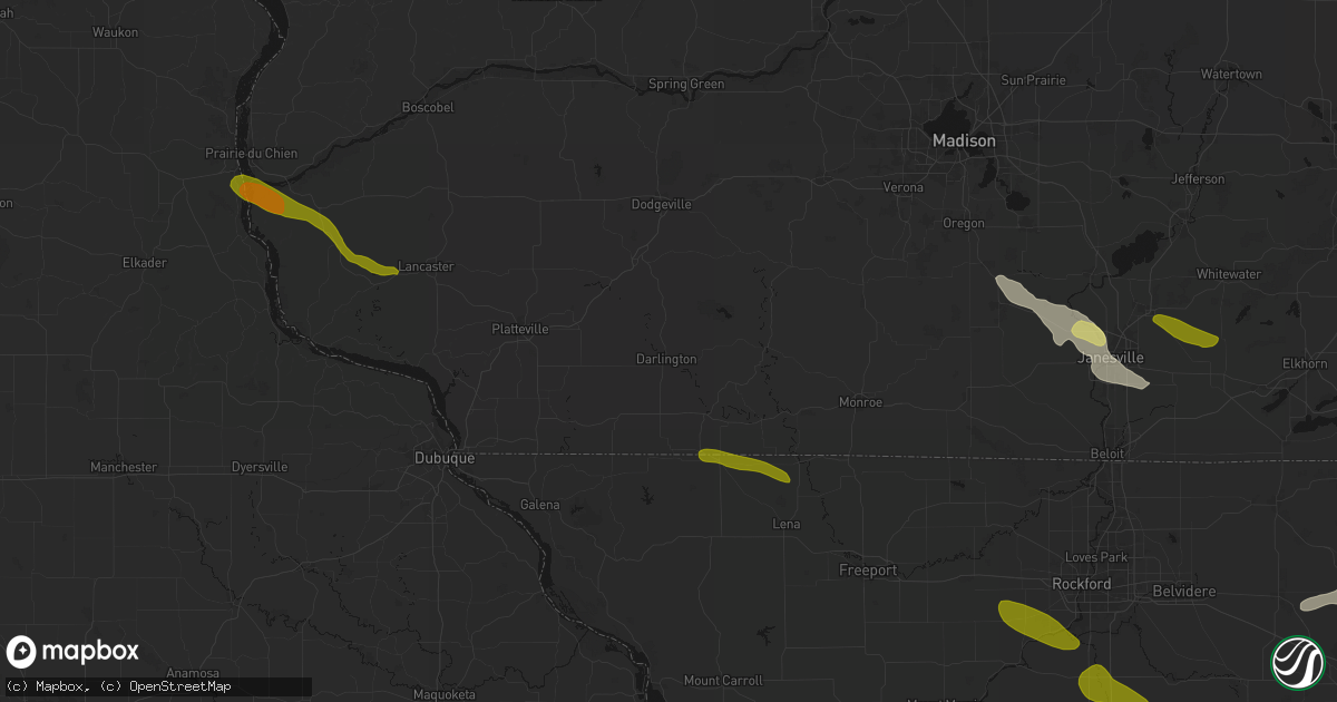 Hail map in Darlington, WI on June 24, 2026