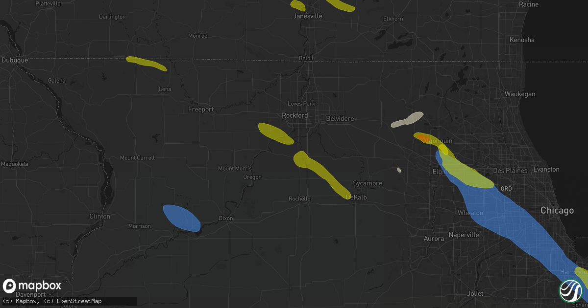 Hail map in Davis Junction, IL on June 24, 2026