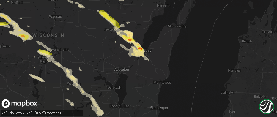 Hail map in De Pere, WI on June 24, 2026
