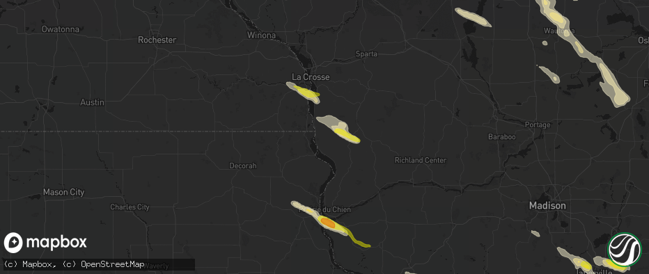 Hail map in De Soto, WI on June 24, 2026