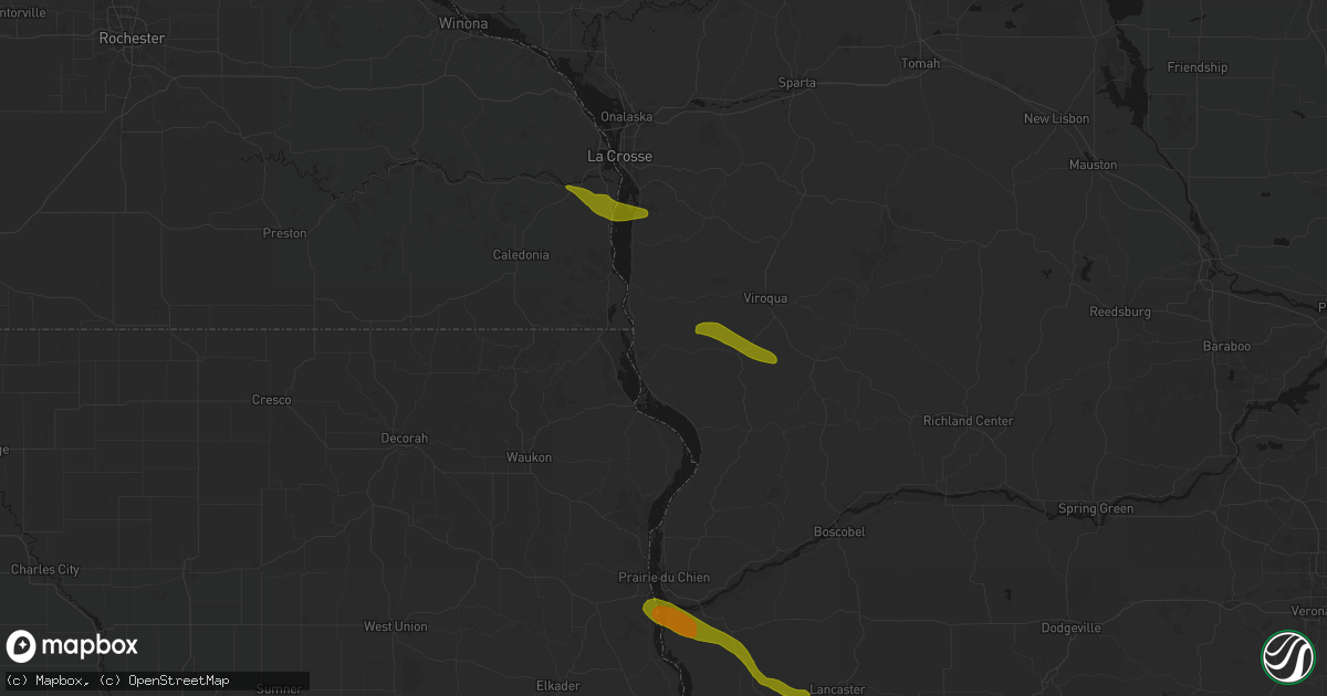 Hail map in De Soto, WI on June 24, 2026