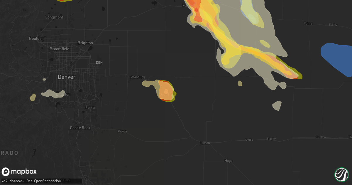 Hail map in Deer Trail, CO on June 24, 2026