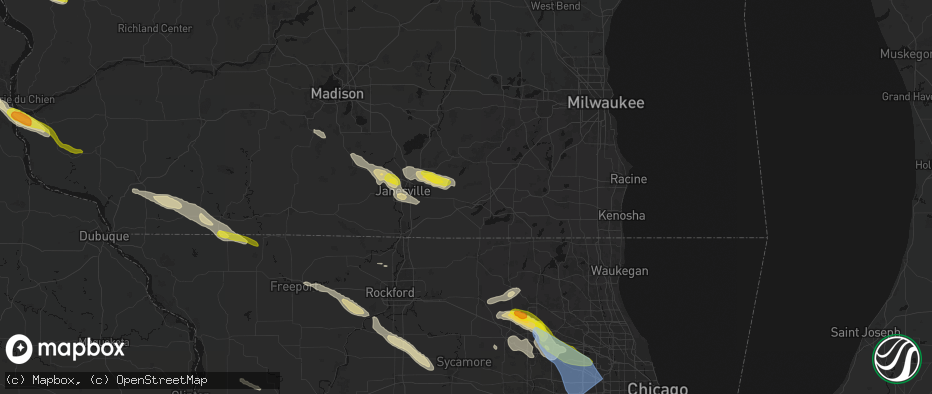 Hail map in Delavan, WI on June 24, 2026