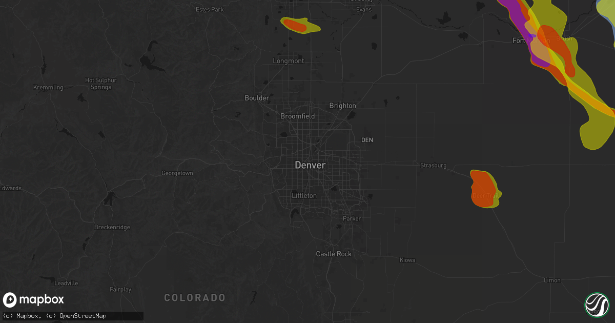 Hail map in Denver, CO on June 24, 2026