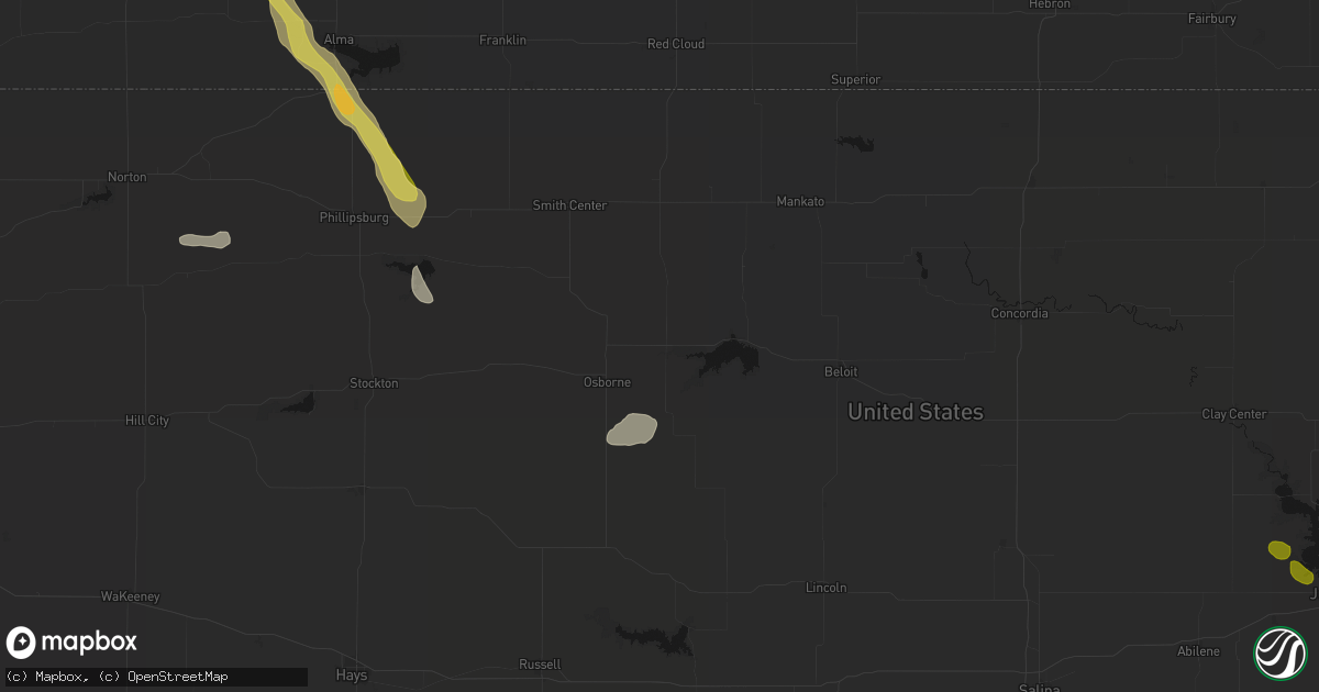 Hail map in Downs, KS on June 24, 2026