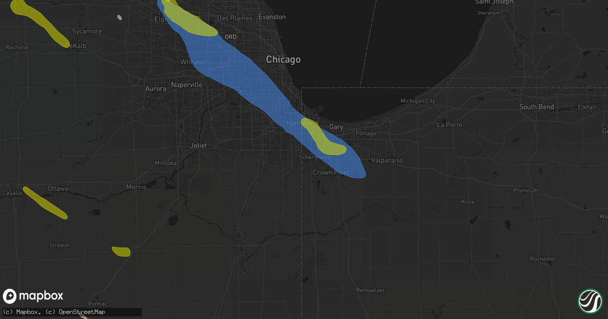 Hail map in Dyer, IN on June 24, 2026