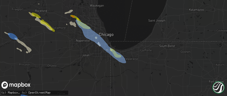 Hail map in East Chicago, IN on June 24, 2026