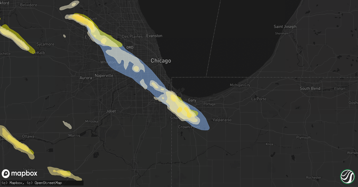 Hail map in East Chicago, IN on June 24, 2026