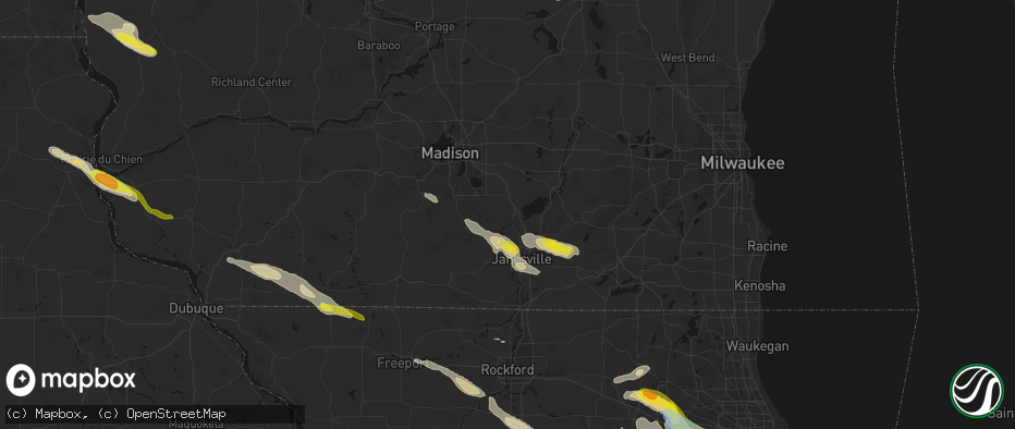 Hail map in Edgerton, WI on June 24, 2026