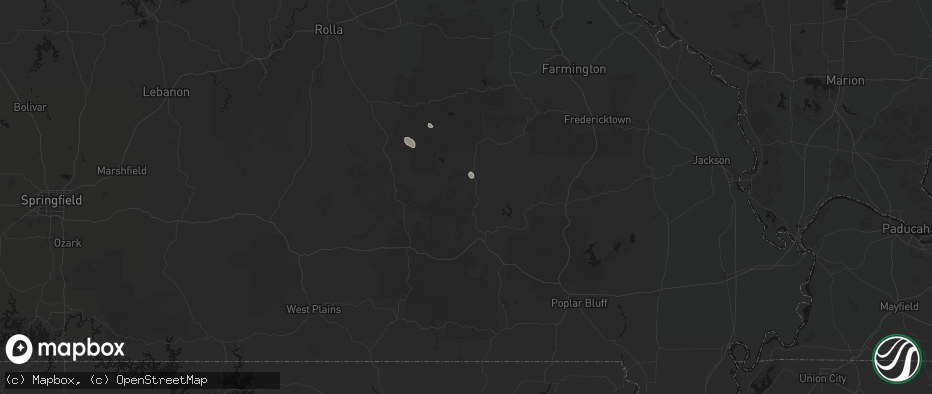 Hail map in Ellington, MO on June 24, 2026