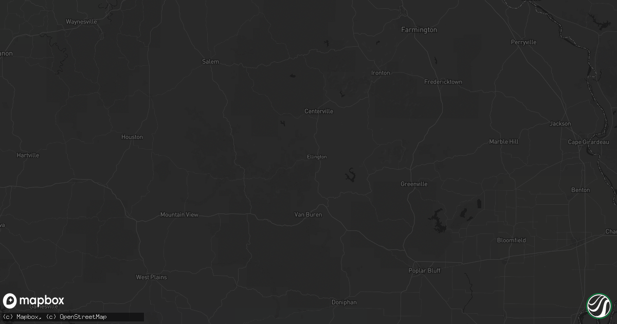 Hail map in Ellington, MO on June 24, 2026