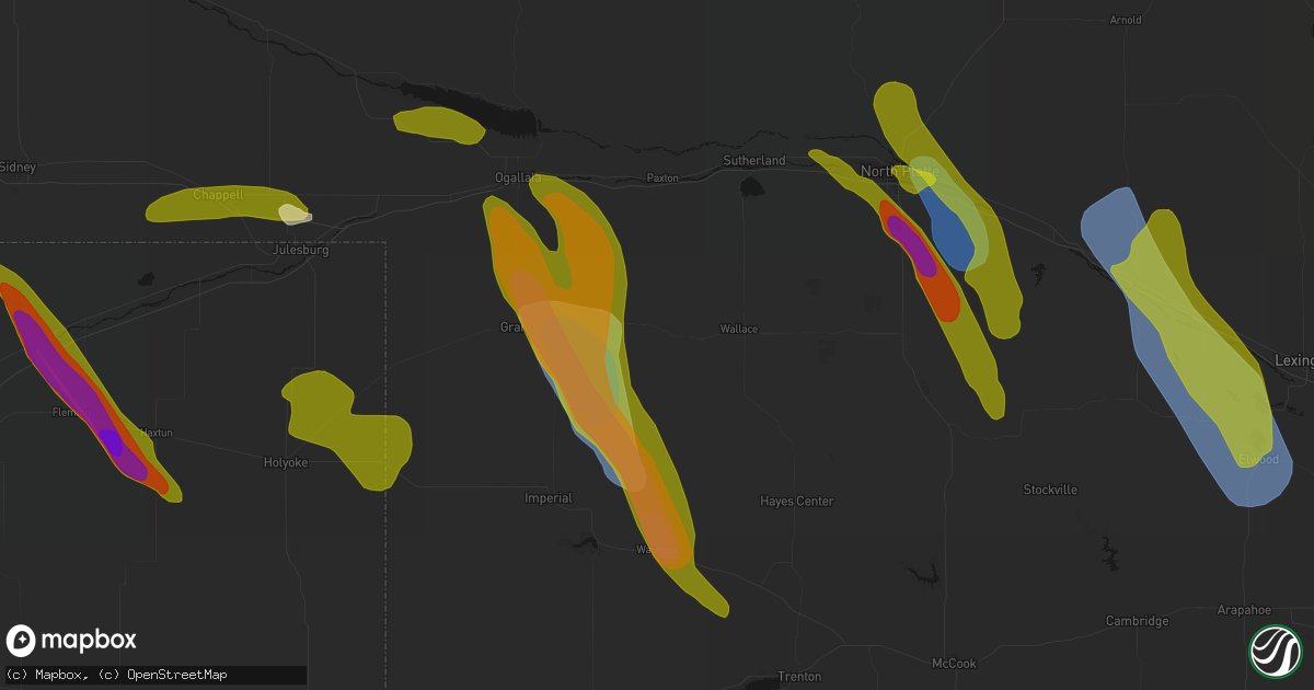 Hail map in Elsie, NE on June 24, 2026