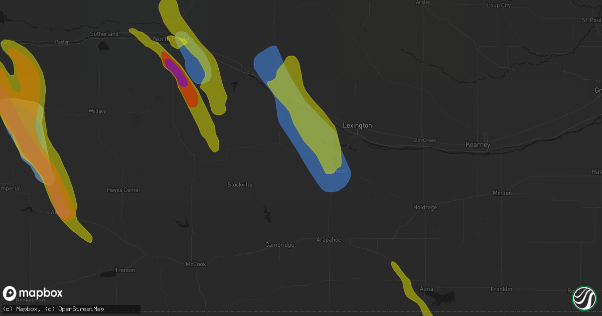 Hail map in Eustis, NE on June 24, 2026