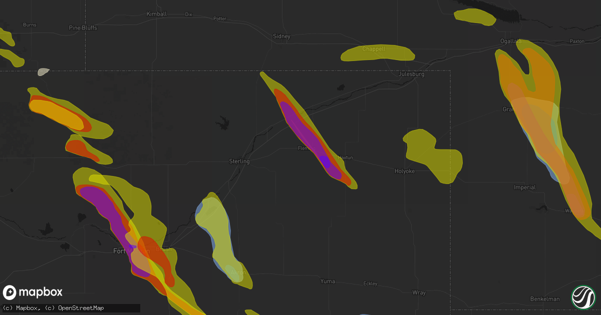 Hail map in Fleming, CO on June 24, 2026