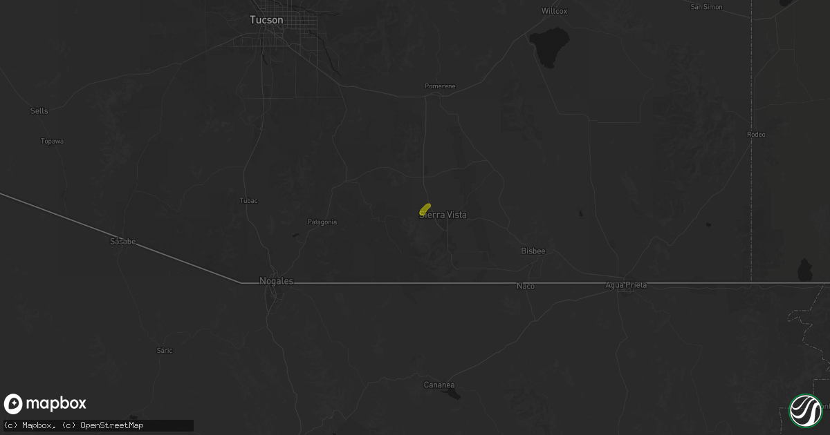Hail map in Fort Huachuca, AZ on June 24, 2026