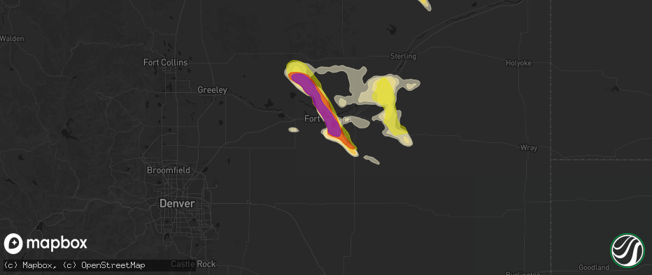 Hail map in Fort Morgan, CO on June 24, 2026