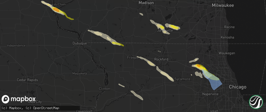 Hail map in Freeport, IL on June 24, 2026