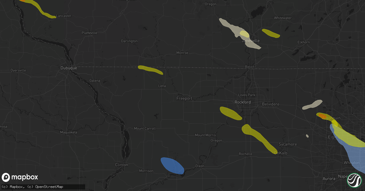 Hail map in Freeport, IL on June 24, 2026