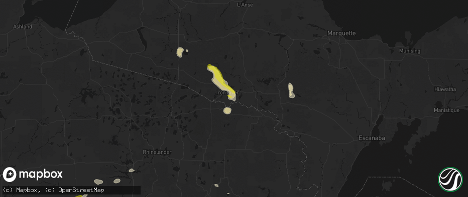 Hail map in Gaastra, MI on June 24, 2026