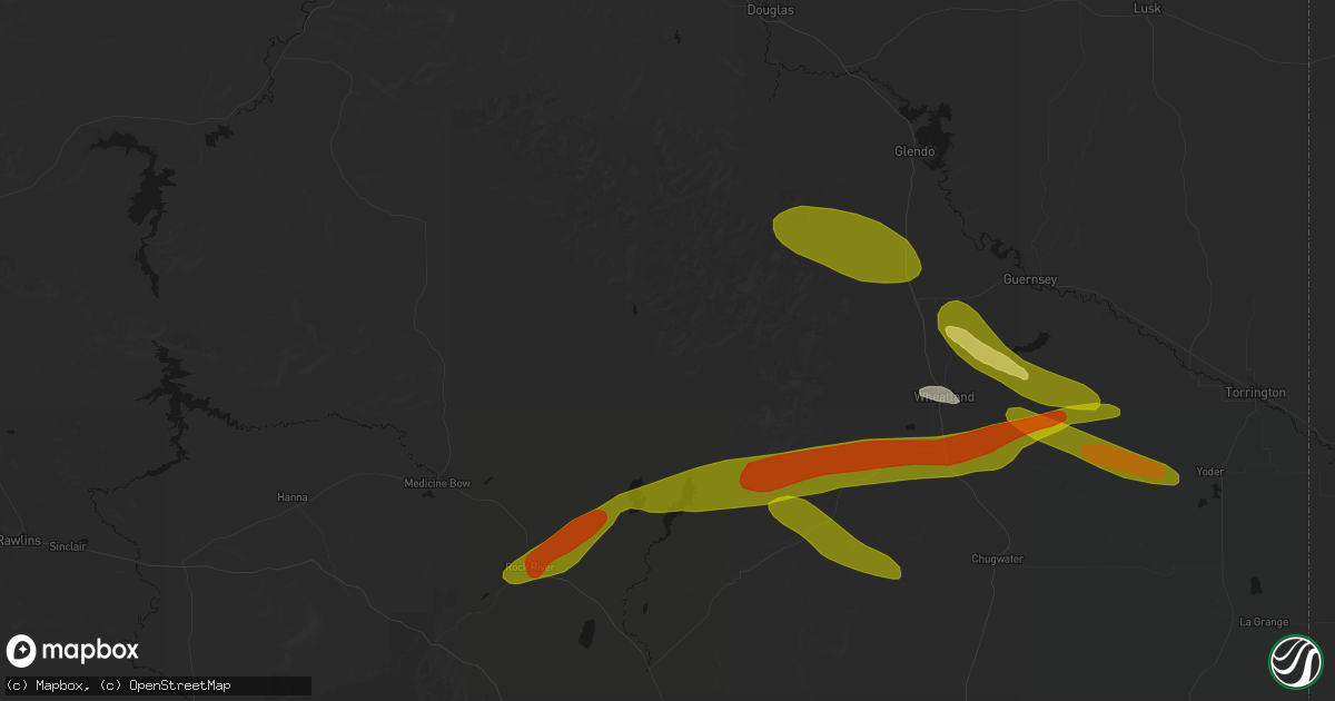 Hail map in Garrett, WY on June 24, 2026