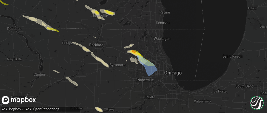 Hail map in Gilberts, IL on June 24, 2026