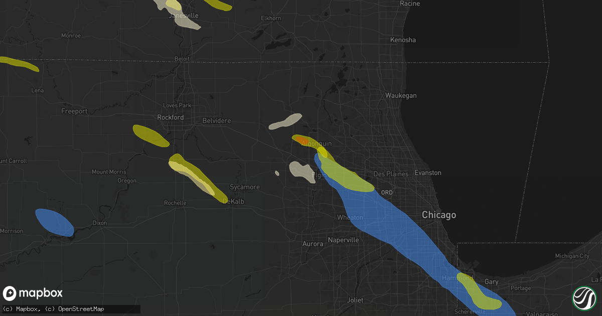 Hail map in Gilberts, IL on June 24, 2026