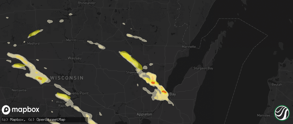 Hail map in Gillett, WI on June 24, 2026