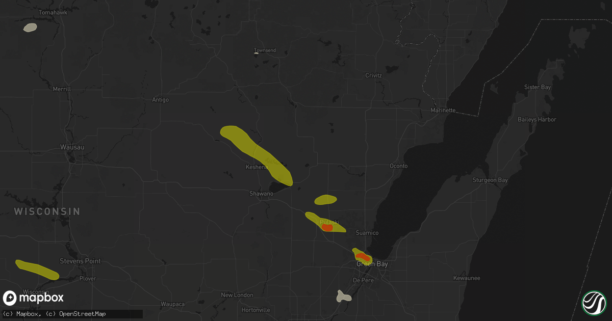 Hail map in Gillett, WI on June 24, 2026