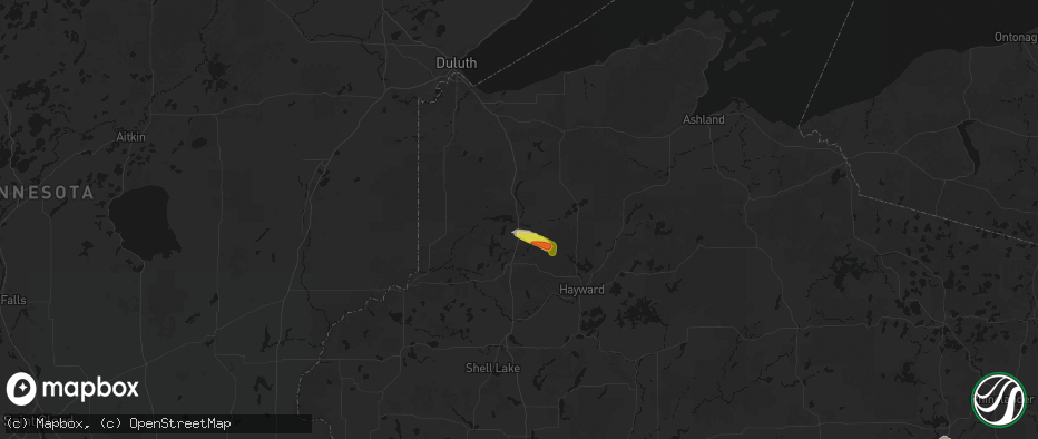 Hail map in Gordon, WI on June 24, 2026