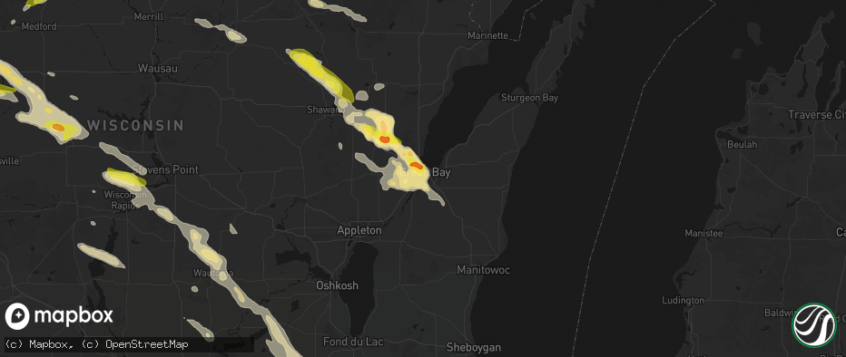 Hail map in Green Bay, WI on June 24, 2026
