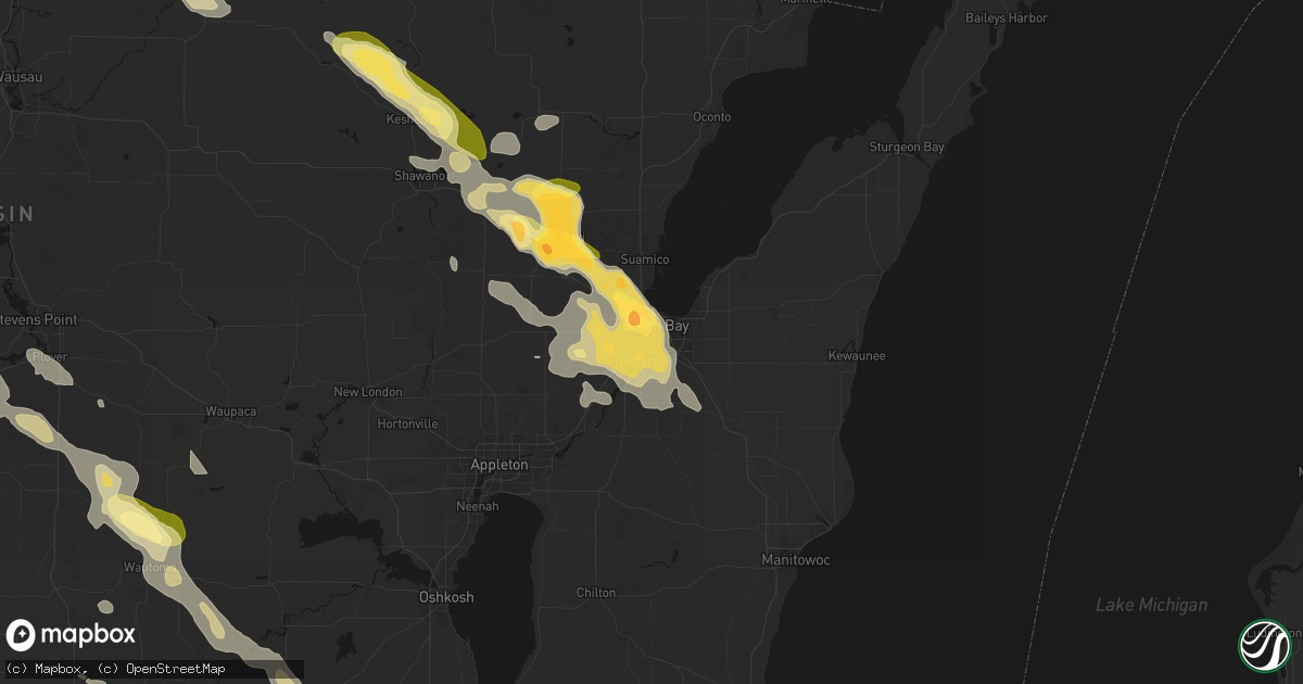 Hail map in Green Bay, WI on June 24, 2026