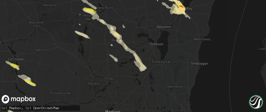 Hail map in Green Lake, WI on June 24, 2026
