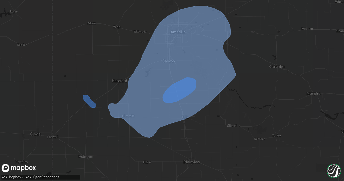 Hail map in Happy, TX on June 24, 2026