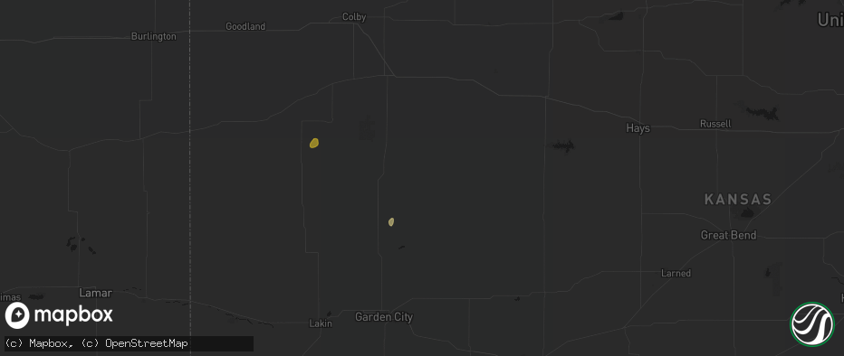 Hail map in Healy, KS on June 24, 2026
