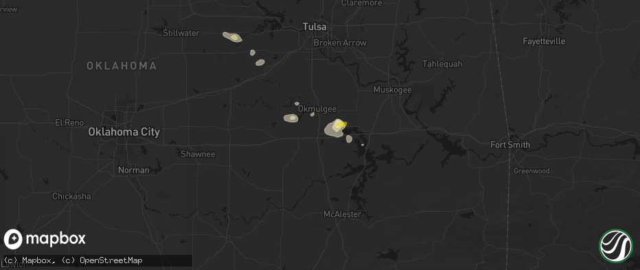 Hail map in Henryetta, OK on June 24, 2026