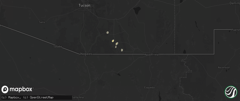 Hail map in Hereford, AZ on June 24, 2026