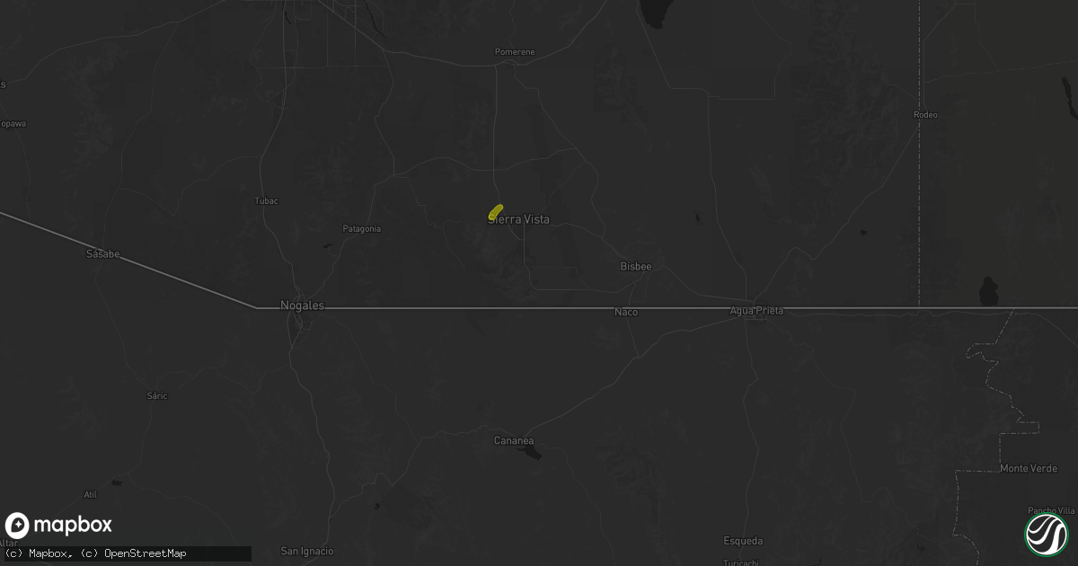Hail map in Hereford, AZ on June 24, 2026