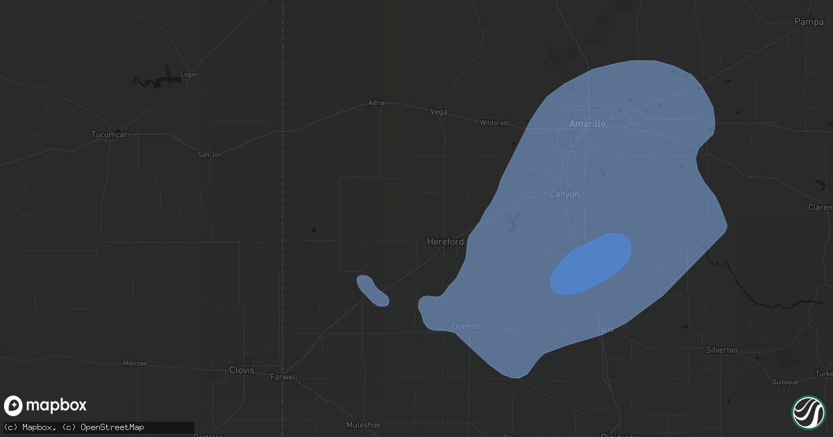 Hail map in Hereford, TX on June 24, 2026