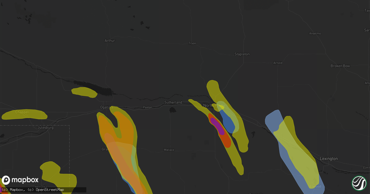 Hail map in Hershey, NE on June 24, 2026