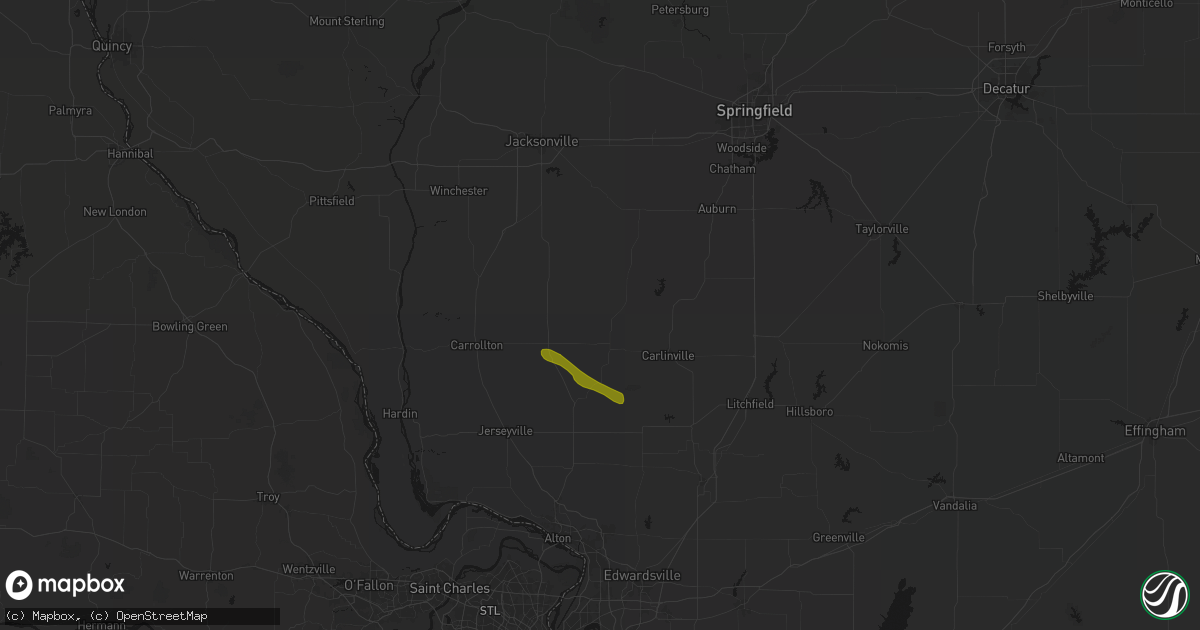 Hail map in Hettick, IL on June 24, 2026