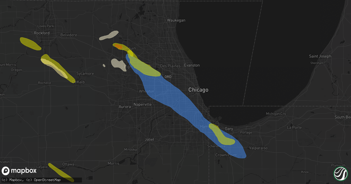 Hail map in Hines, IL on June 24, 2026