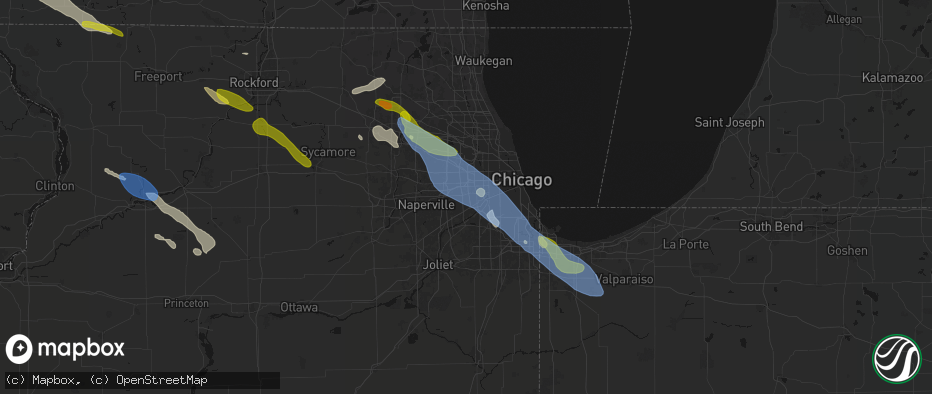 Hail map in Hinsdale, IL on June 24, 2026