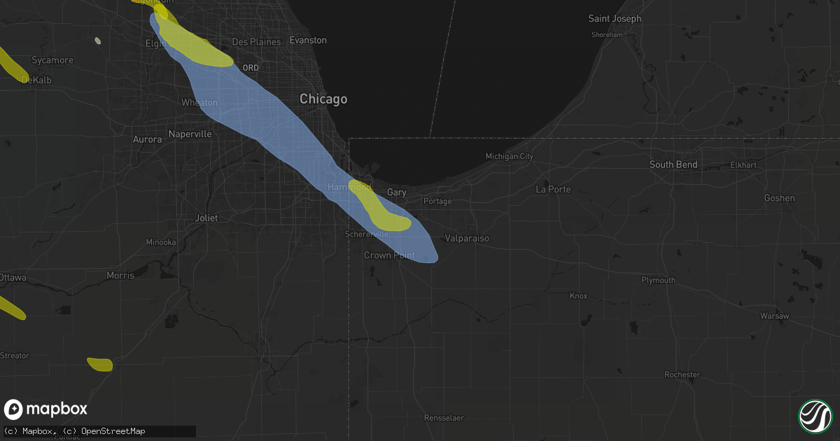 Hail map in Hobart, IN on June 24, 2026