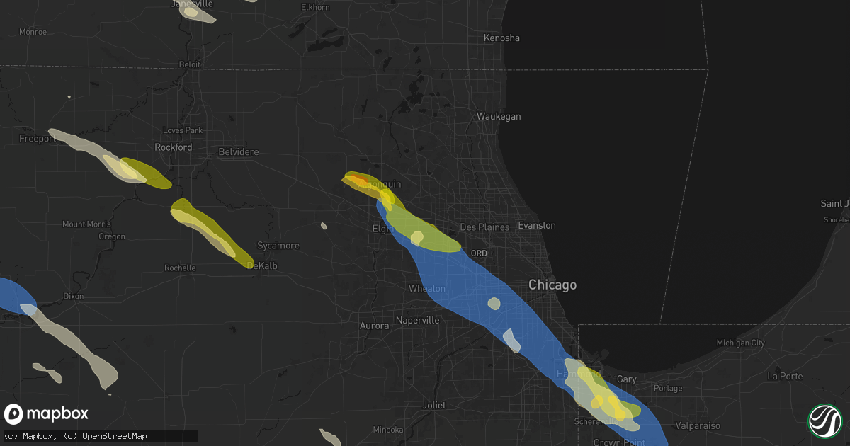 Hail map in Hoffman Estates, IL on June 24, 2026